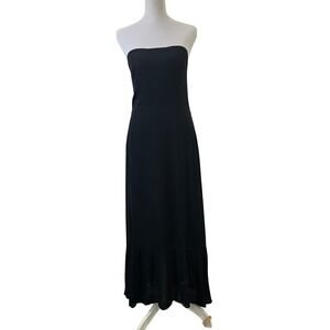 Reformation Arta Dress Black Strapless Ruffle Hem Midi Womens 10 Minimalist Glam